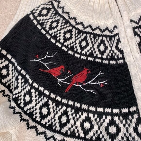 Vintage Northern Reflections Full Zip White Mock Neck Cardigan With Cardinals M - Picture 7 of 10